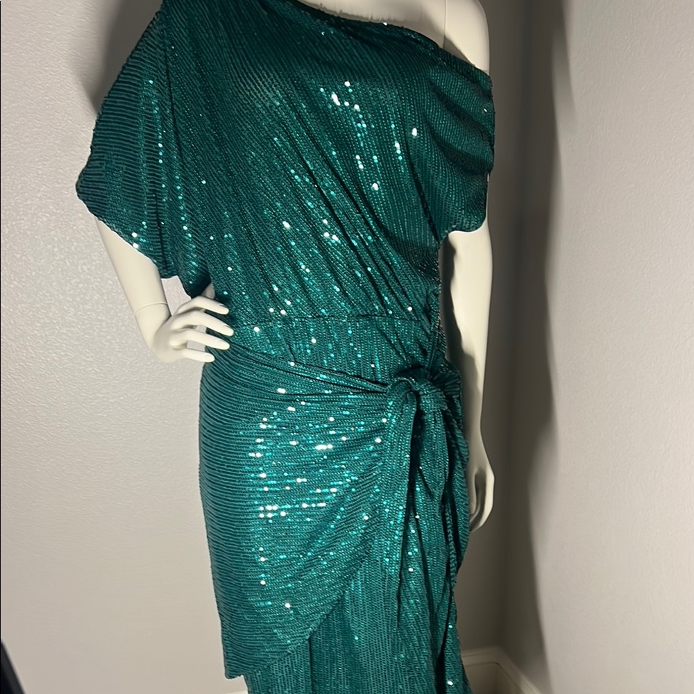 Grace Karin XL Emerald Green Sequin One-Shoulder Dress $45 OBO